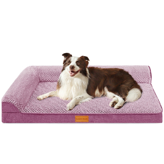Exclusivo Mezcla Jacquard Orthopedic Pet Bed for Median Dogs, 36"X24" Waterproof L Shaped Dog Bed with Washable Cover, Purple