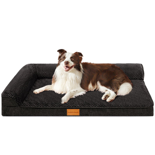 Exclusivo Mezcla Jacquard Orthopedic Pet Bed for Large Dogs, 42"X28" Waterproof L Shaped Dog Bed with Washable Cover, Black