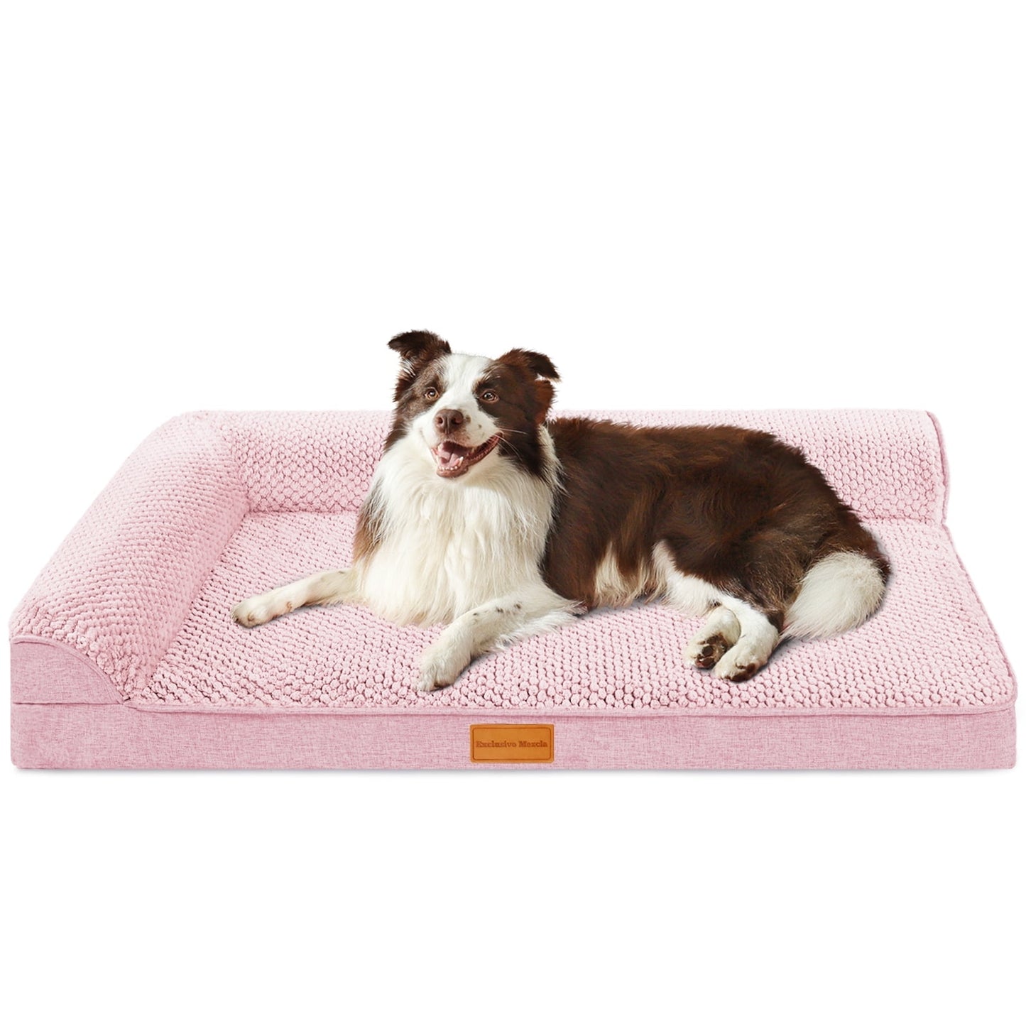 Exclusivo Mezcla Jacquard Orthopedic Pet Bed for Large Dogs, 42"X28" Waterproof L Shaped Dog Bed with Washable Cover, Pink