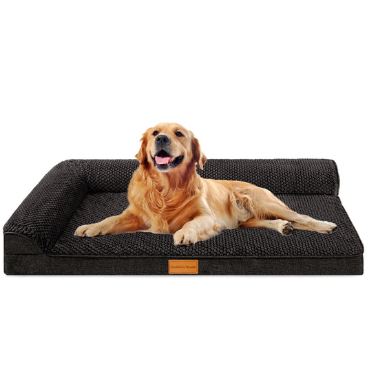 Exclusivo Mezcla Jacquard Orthopedic Pet Bed for Extra Large Dogs, 48"X30" Waterproof L Shaped Dog Bed with Washable Cover, Black