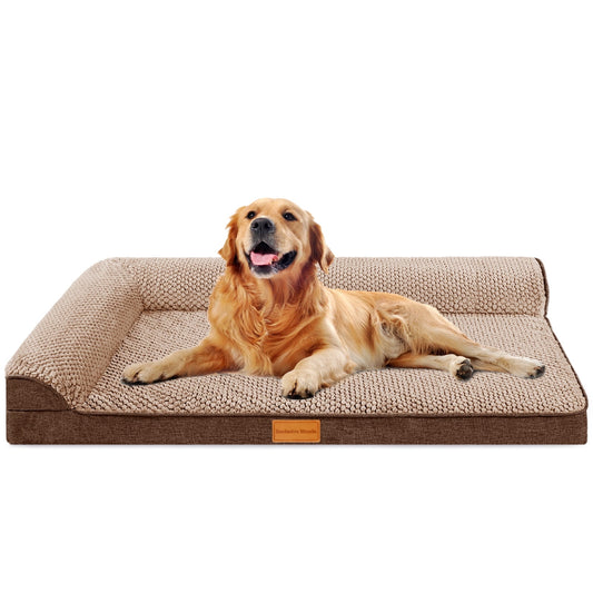 Exclusivo Mezcla Jacquard Orthopedic Pet Bed for Extra Large Dogs, 48"X30" Waterproof L Shaped Dog Bed with Washable Cover, Brown