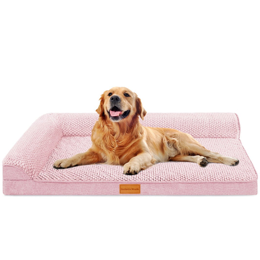 Exclusivo Mezcla Jacquard Orthopedic Pet Bed for Extra Large Dogs, 48"X30" Waterproof L Shaped Dog Bed with Washable Cover, Pink