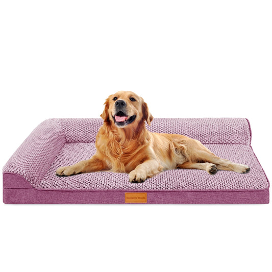 Exclusivo Mezcla Jacquard Orthopedic Pet Bed for Extra Large Dogs, 48"X30" Waterproof L Shaped Dog Bed with Washable Cover, Purple