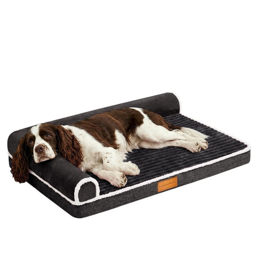 Exclusivo Mezcla Medium Orthopedic Dog Bed, Luxury Striped Jacquard Pet Bed Sofa, Waterproof and Washable, 36"~24", Black