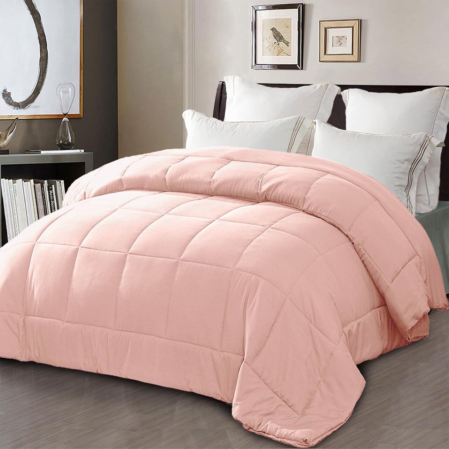 Exclusivo Mezcla Queen Comforter Set Blush Pink, 3-Piece Solid Comforter Duvet Insert with Corner Tabs, Lightweight Bedding Down Alternative Comforter for All Seasons