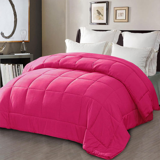Exclusivo Mezcla Queen Comforter Set Hot Pink, 3-Piece Solid Comforter Duvet Insert with Corner Tabs, Lightweight Bedding Down Alternative Comforter for All Seasons