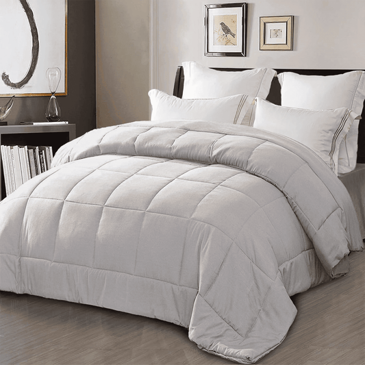 Exclusivo Mezcla Queen Comforter Set Light Grey, 3-Piece Solid Comforter Duvet Insert with Corner Tabs, Lightweight Bedding Down Alternative Comforter for All Seasons
