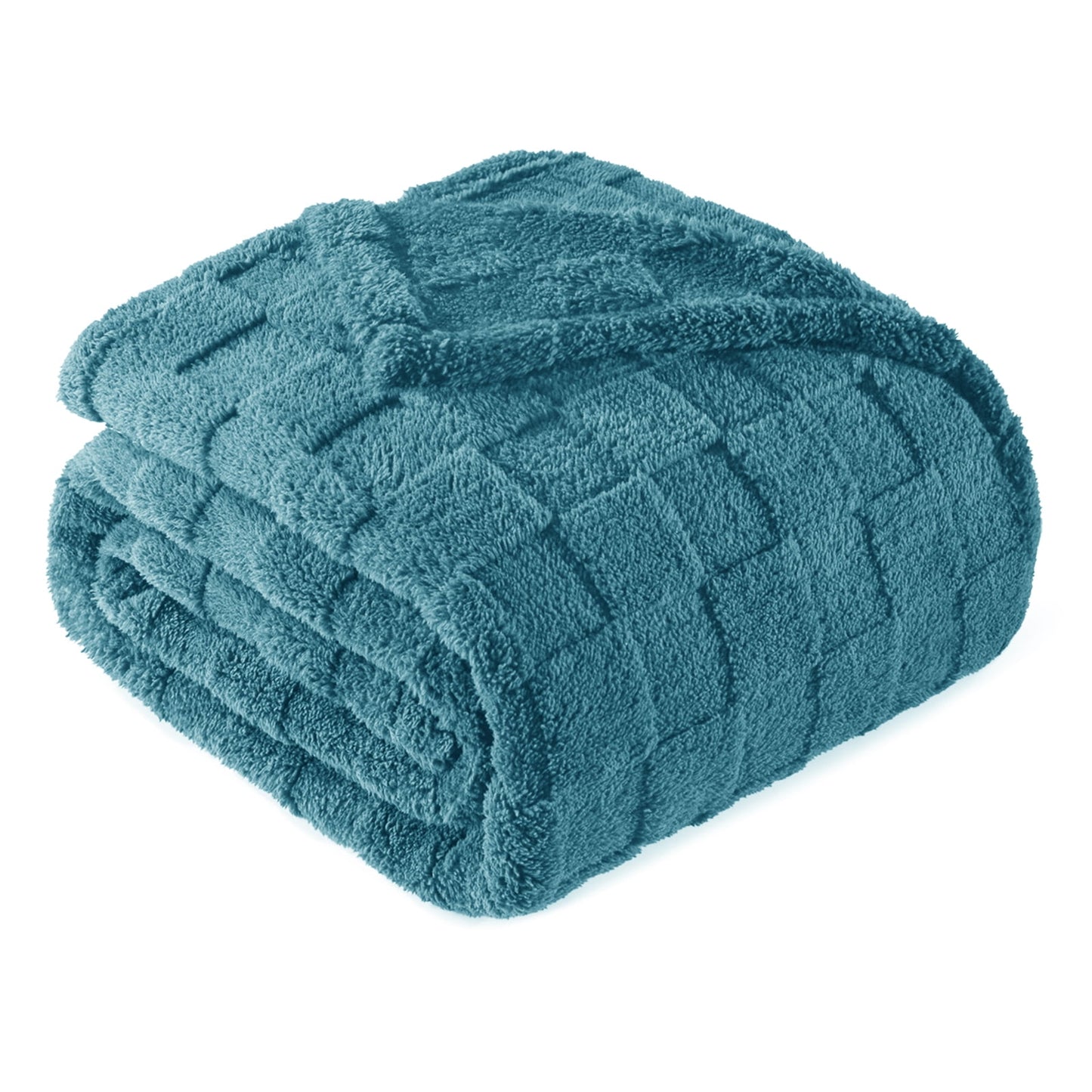 Exclusivo Mezcla Queen Size Flannel Fleece Blanket, Super Soft Warm Lightweight Checkered Pattern Blanket for All Seasons, Slate Blue, 90"x90"