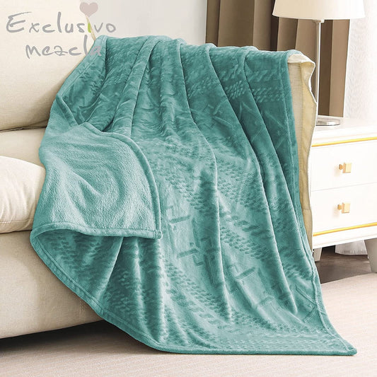 Exclusivo Mezcla Soft Throw Blanket, Large Fuzzy Fleece Blanket, Decorative Geometry Pattern Plush Throw Blanket for Couch/Sofa/Bed, 50"x60",Celadon