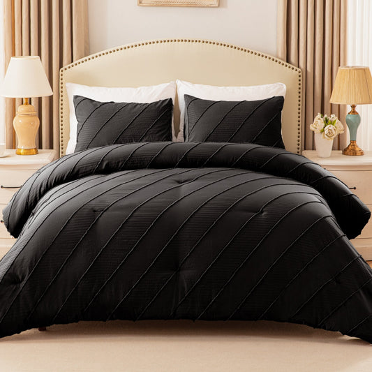 Exclusivo Mezcla 2 Pieces Twin Comforter Set Black, Lightweight Jacquard Striped Twin Size Bedding Comforter Sets for All Seasons