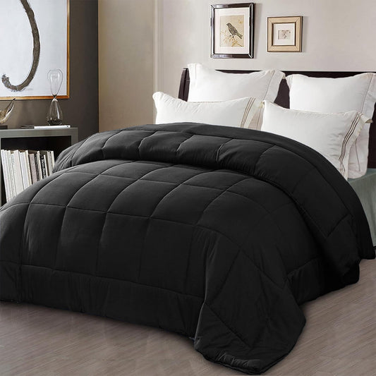 Exclusivo Mezcla Twin Comforter Set Black, 3-Piece Solid Comforter Duvet Insert with Corner Tabs, Lightweight Bedding Down Alternative Comforter for All Seasons