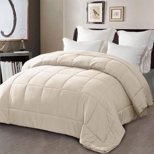 Exclusivo Mezcla Twin Comforter Set Brich Beige, 3-Piece Solid Comforter Duvet Insert with Corner Tabs, Lightweight Bedding Down Alternative Comforter for All Seasons