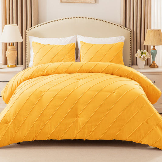 Exclusivo Mezcla 2 Pieces Twin Comforter Set Yellow, Lightweight Jacquard Striped Twin Size Bedding Comforter Sets for All Seasons