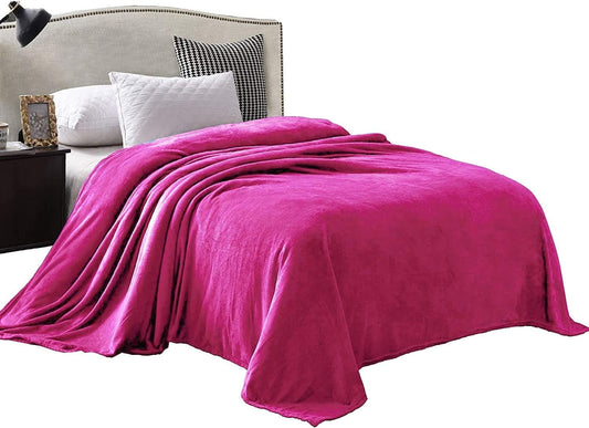 Exclusivo Mezcla Twin Size Flannel Fleece Velvet Plush Bed Blanket as Bedspread/Coverlet/Bed Cover (60" x 80", Fuchsia) - Soft, Lightweight, Warm and Cozy
