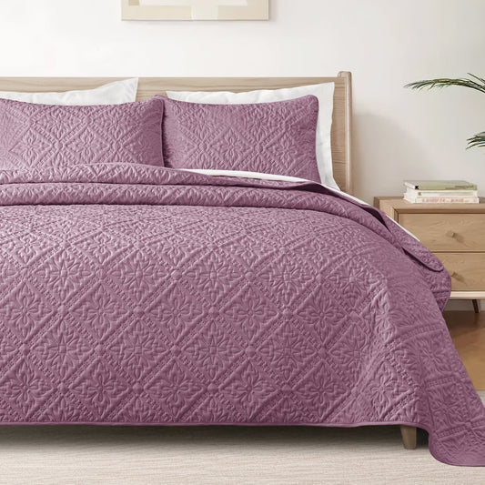 Exclusivo Mezcla King Quilt Bedding Set, Lightweight Soft Bedspreads Coverlets with 2 Pillow Shams, Modern Dusty Lavender Oversized Quilts King Size for All Seasons