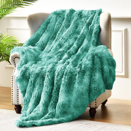 Exclusivo Mezcla Super Soft Fuzzy Faux Fur Throw Blanket, Fluffy Plush Cozy Reversible Shaggy Sherpa Fleece Blankets and Warm Throws for Couch Sofa Bed, 50x60 inches, Teal