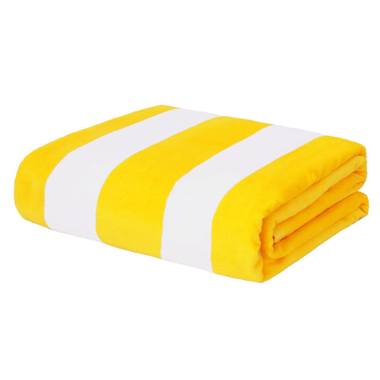 Exclusivo Mezcla 100% Cotton Oversized 35"x70" Cabana Stripe Beach Towel, Super Absorbent Soft Plush Pool Towel, Bath Towel (Yellow)