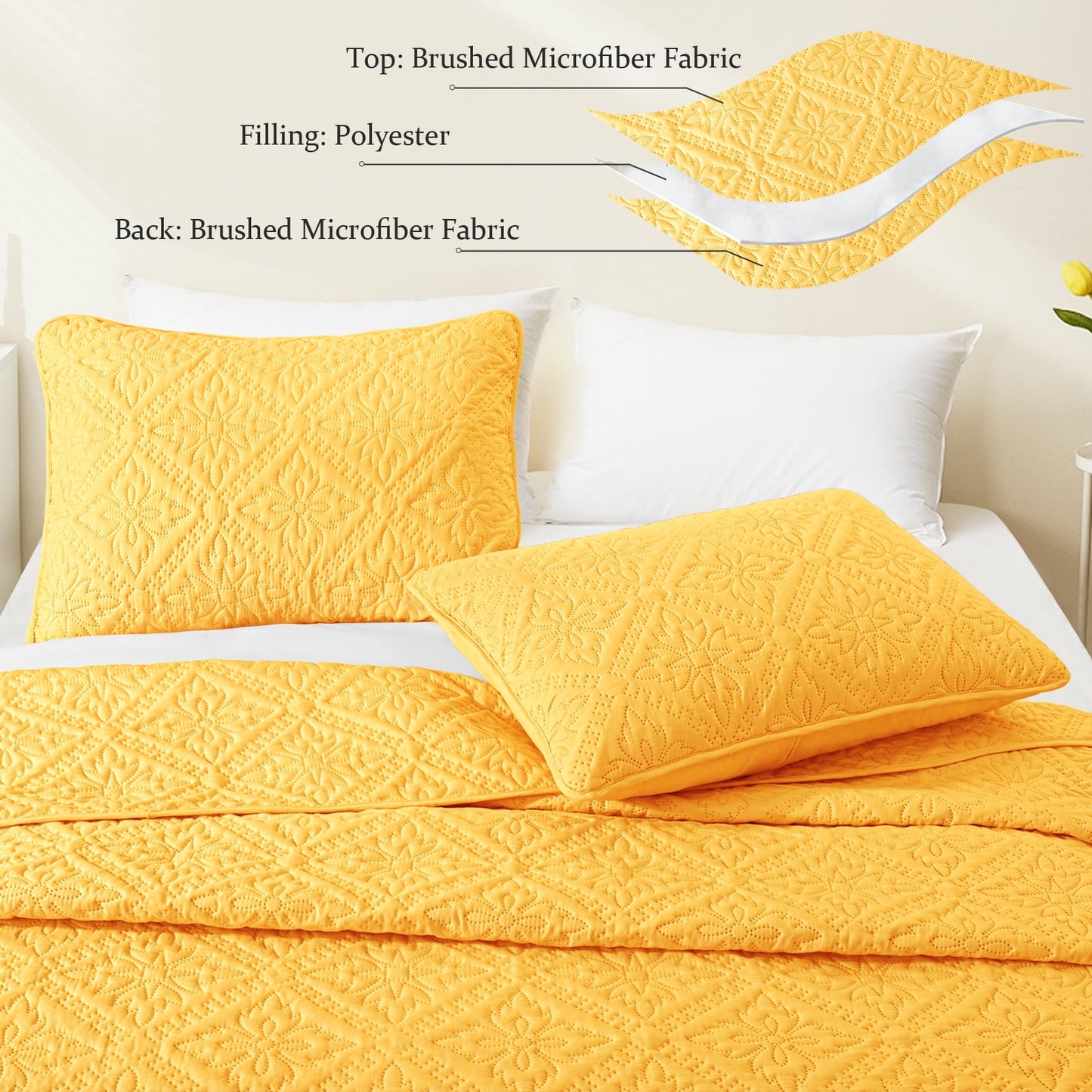 Exclusivo Mezcla Twin Quilt Bedding Set, Lightweight Soft Bedspreads Coverlets with 1 Pillow Sham, Modern Yellow Quilts Twin XL Size for All Seasons