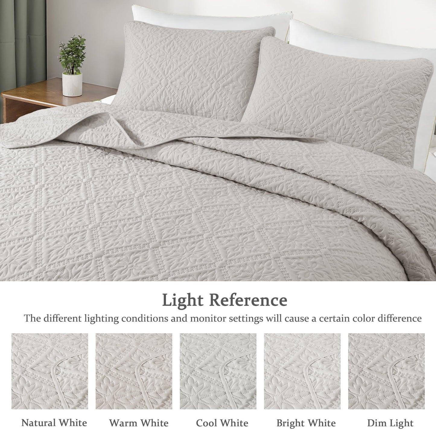 Exclusivo Mezcla King Quilt Bedding Set, Lightweight Soft Bedspreads Coverlets with 2 Pillow Shams, Modern Light Grey Oversized Quilts King Size for All Seasons