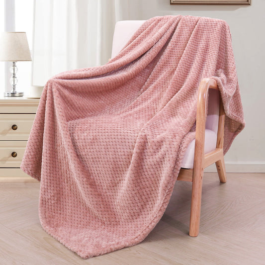 Exclusivo Mezcla Waffle Textured Dusty Pink Fleece Blanket, Super Soft and Warm 50x70 inches Throw Blanket for Couch, Cozy, Fuzzy and Lightweight