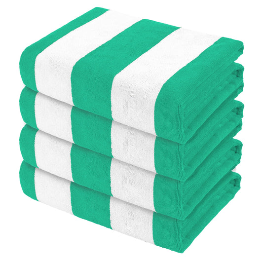 Exclusivo Mezcla 4-Pack Large Beach Towel for Kids and Adults, Microfiber Cabana Striped Pool Beach Towels Set (Caribbean Green, 30" x 60"), Lightweight and Highly Absorbent
