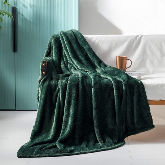 Exclusivo Mezcla Plush Fuzzy Large Fleece Throw Blanket ( 50" x 70", Forest Green)- Soft, Warm& Lightweight