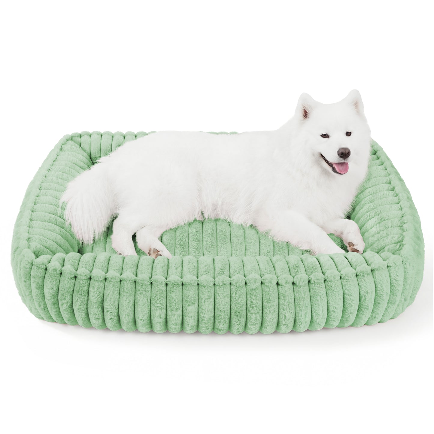 Exclusivo Mezcla Ribbed Plush Cuddler Dog Bed, 36"x28" Calming Pet Bed with Non-Slip Bottom for Large Dogs, Machine Washable, Green