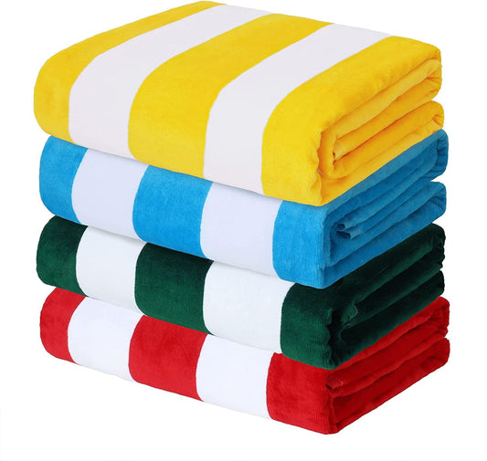 Exclusivo Mezcla 4-Pack Cotton Oversized 35"x70" Cabana Stripe Beach Towels, Super Absorbent Soft Plush Pool Towel, Bath Towel (Blue/Green/Yellow/Red)