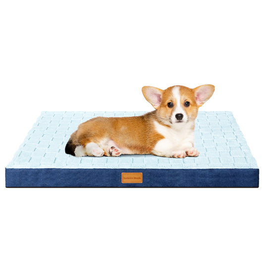 Exclusivo Mezcla Checkered Orthopedic Dog Bed for Medium Dogs 30''X20'', Waterproof Removable Washable Cover, Egg Crate Foam Pet Bed Mat, Blue