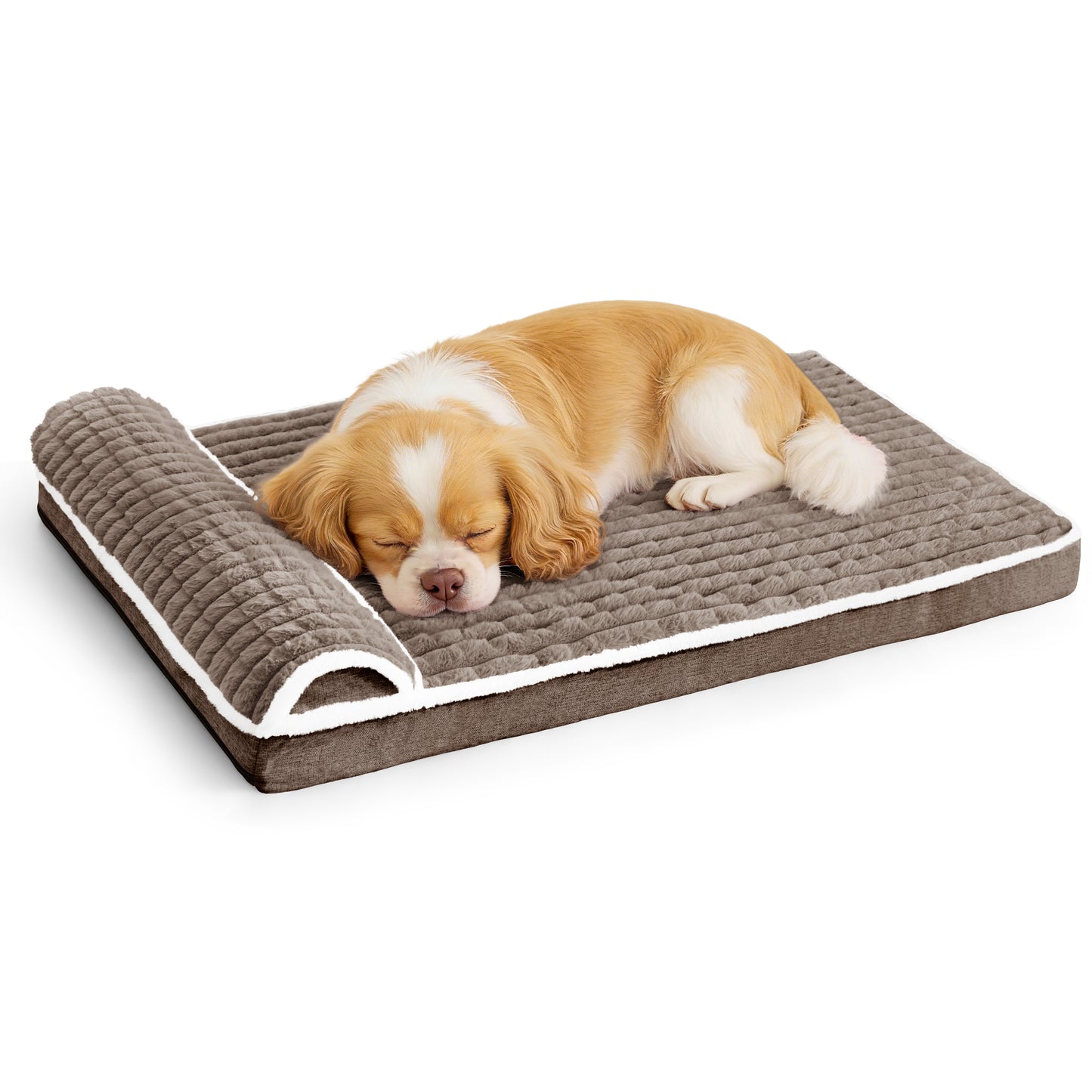 Exclusivo Mezcla Orthopedic Dog Bed with Head Pillow for Small and Medium Dogs, Removable and Machine-Washable Cover, 30"X20", Brown