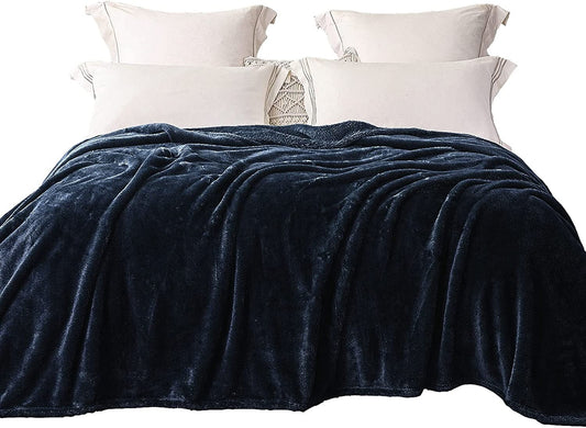 Exclusivo Mezcla Plush Fuzzy Fleece Twin Size Bed Blanket, Super Soft Fluffy and Thick Blankets for Travel Bed and Couch (Navy Blue, 90x66 inches)
