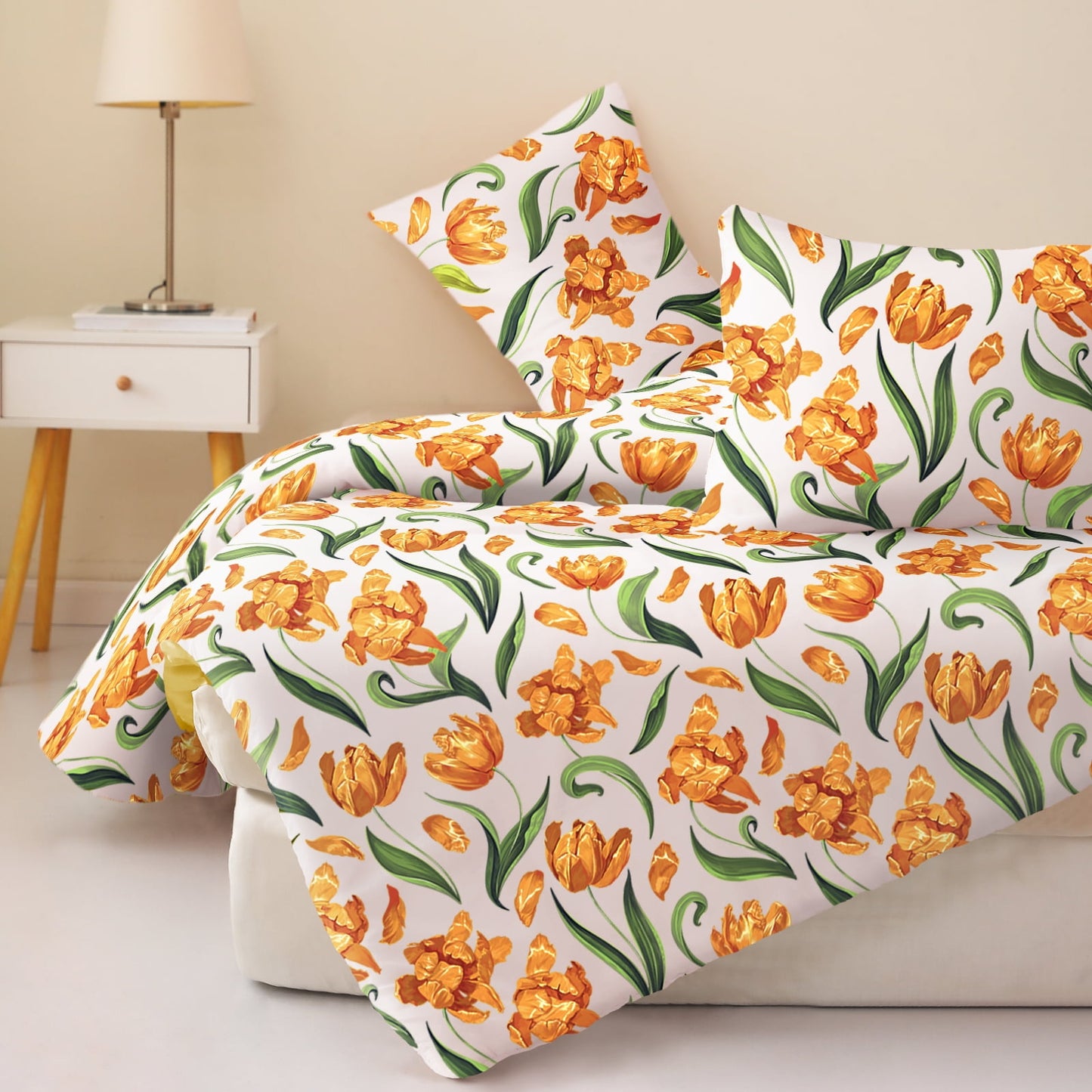 Exclusivo Mezcla 3-Piece Floral Queen Comforter Set, Microfiber Bedding Down Alternative Comforter for All Seasons with 2 Pillow Shams, Yellow