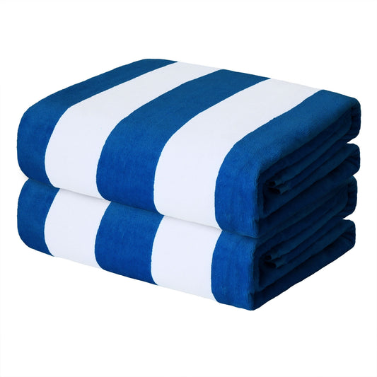 Exclusivo Mezcla 2-Pack Cotton Oversized 35"x70" Cabana Stripe Beach Towels, Super Absorbent Soft Plush Pool Towel, Bath Towel (Ocean Blue)
