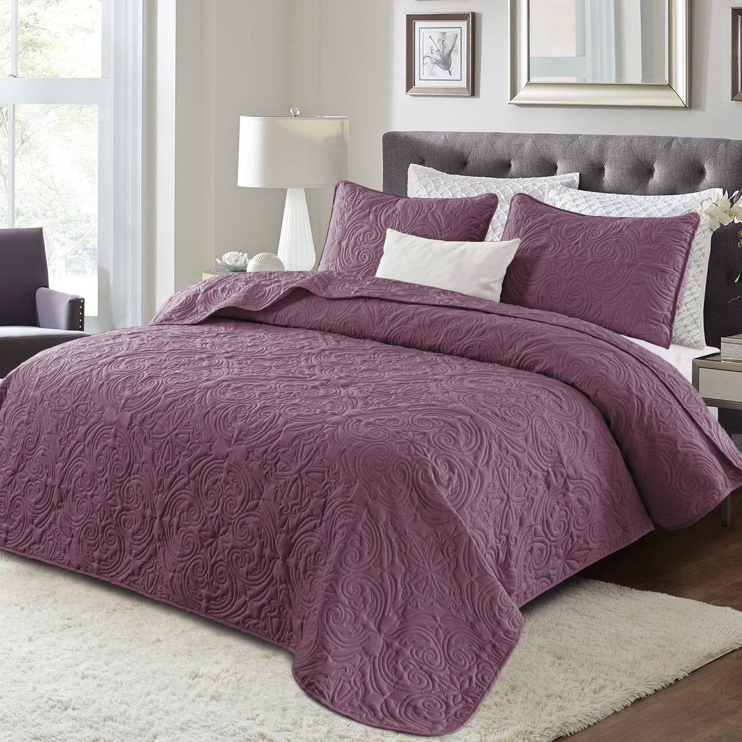 Exclusivo Mezcla Queen Quilt Bedding Set, Lightweight Vintage Queen Size Quilts with Pillow Shams, Soft Bedspreads Coverlets for All Seasons, (96"x90", Dusty Lavender)