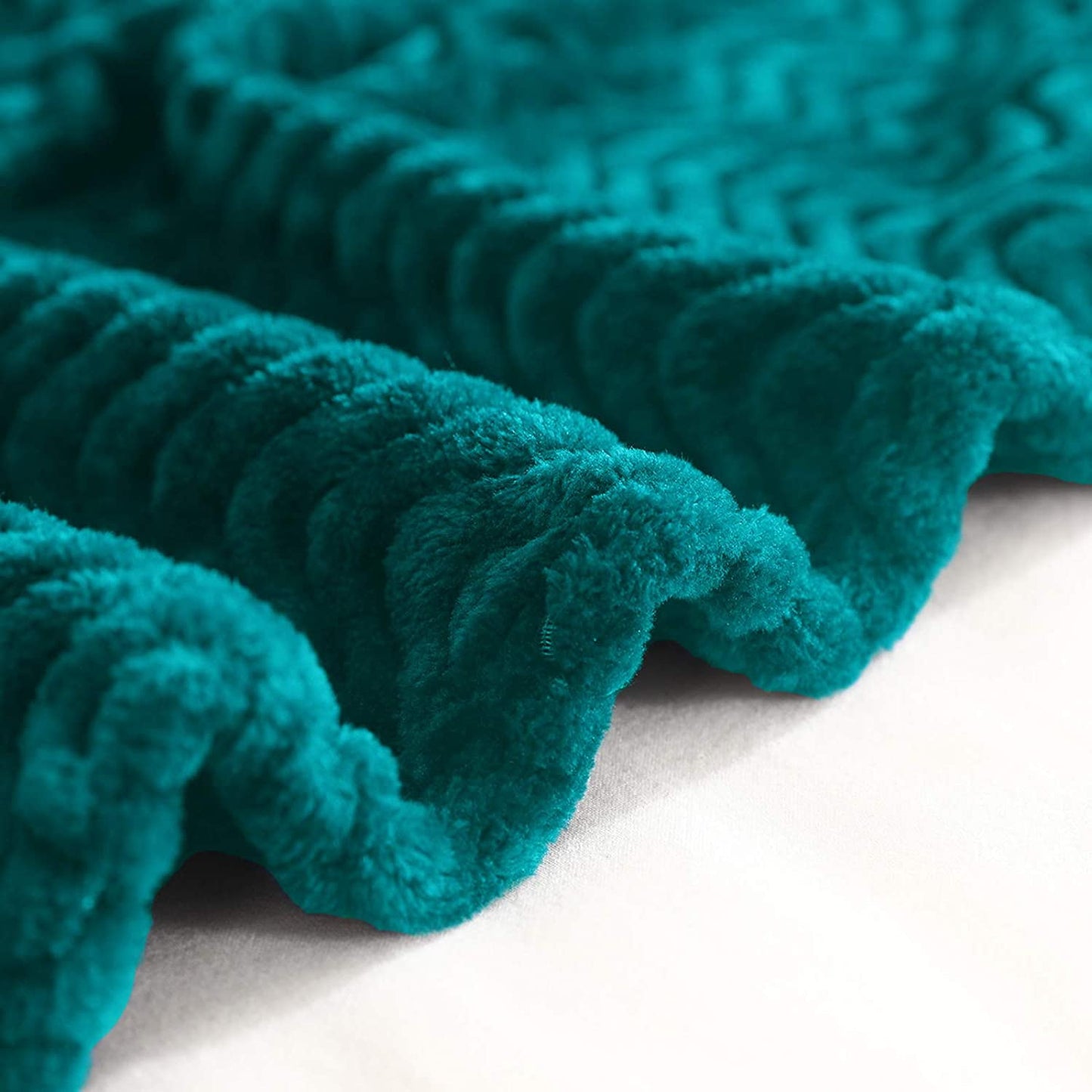 Exclusivo Mezcla King Size Jacquard Weave Wave Pattern Flannel Fleece Velvet Plush Bed Blanket as Bedspread/Coverlet/Bed Cover (90" x 104", Teal) - Soft, Lightweight, Warm and Cozy