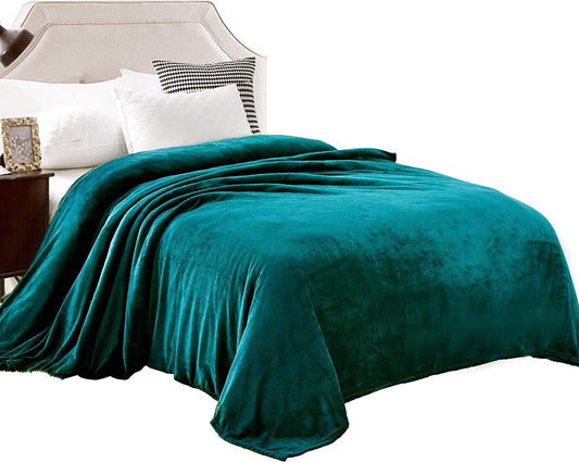 Exclusivo Mezcla Twin Size Flannel Fleece Velvet Plush Bed Blanket as Bedspread, Coverlet, Bed Cover (90x66 inches, Teal) Soft, Lightweight, Warm and Cozy