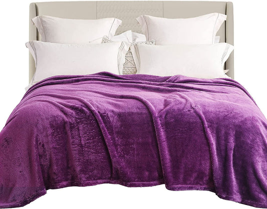 Exclusivo Mezcla Plush Fuzzy Fleece Twin Size Bed Blanket, Super Soft Fluffy and Thick Blankets for Travel Bed and Couch (Purple, 90x66 inches)