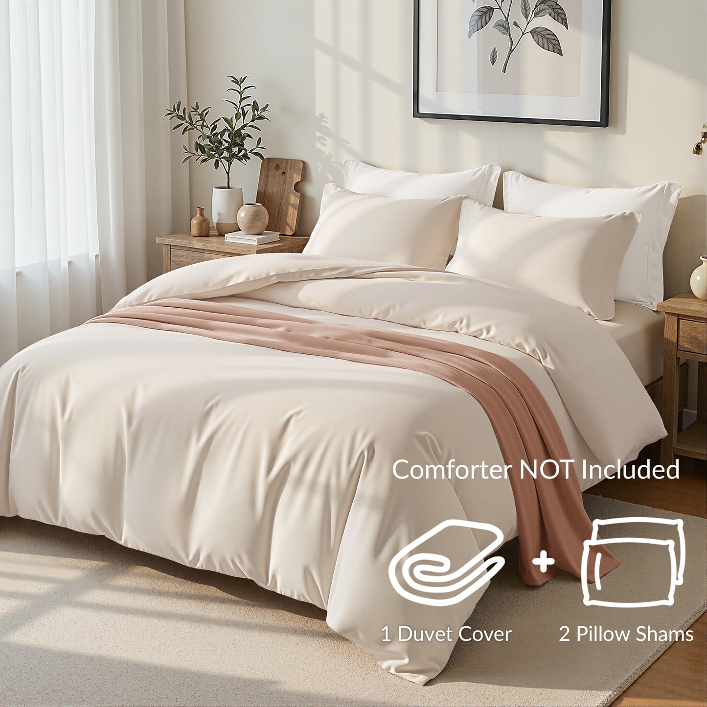 Exclusivo Mezcla Queen Bedding Duvet Cover Set, 3 Pieces Lightweight Comforter Cover with Pillow Shams (Brich Beige)