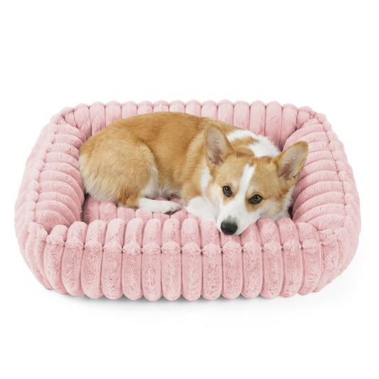 Exclusivo Mezcla Ribbed Plush Cuddler Dog Bed, 24"x20" Calming Pet Bed with Non-Slip Bottom for Medium Dogs, Machine Washable, Pink