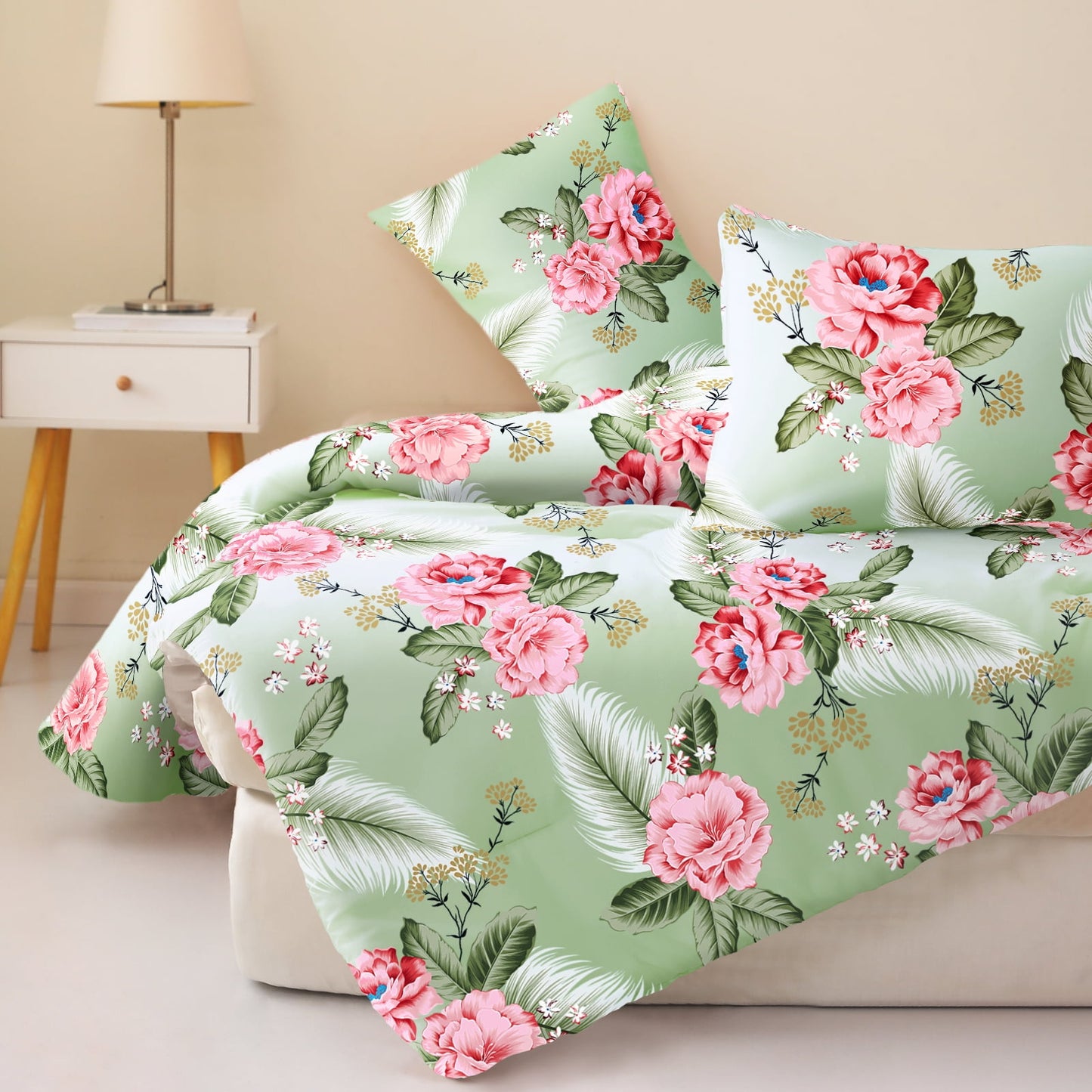 Exclusivo Mezcla 3-Piece Floral King Size Comforter Set, Microfiber Bedding Down Alternative Comforter for All Seasons with 2 Pillow Shams, Pink