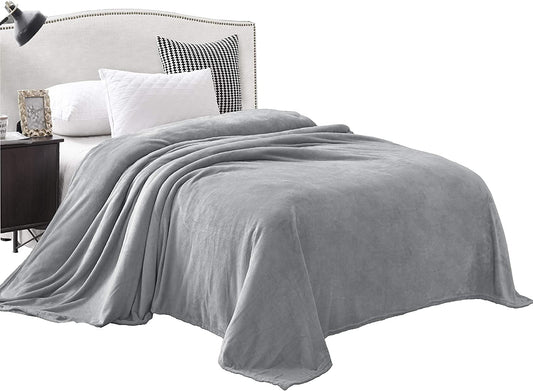 Exclusivo Mezcla Twin Size Flannel Fleece Velvet Plush Bed Blanket as Bedspread/Coverlet/Bed Cover (60" x 80", Light Gray) - Soft, Lightweight, Warm and Cozy