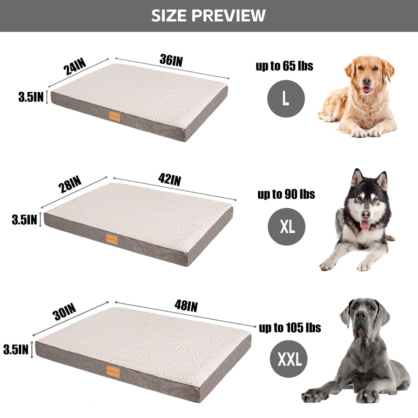 Exclusivo Mezcla Orthopedic Pet Bed for Extra Large Dogs, 56"X40" Ivory Dog Beds, Removable Washable Cover