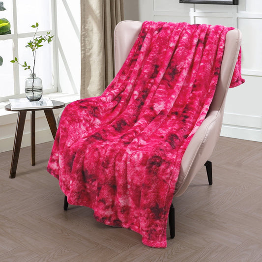 Exclusivo Mezcla Super Soft Tie Dye Blanket, Shaggy Plush Decorative Throw Blankets for Couch, Sofa, Bed, All Seasons (50x70 inches, Tie Dye Fuchsia)