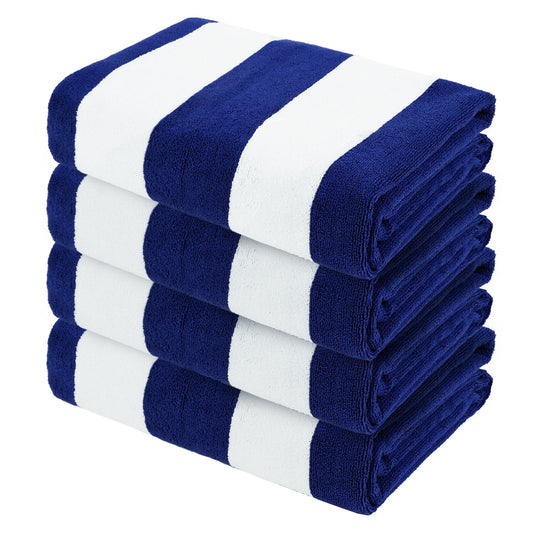 Exclusivo Mezcla 4 Pack Microfiber Cabana Striped Large Beach/Pool/Bath Towel for Adults (Navy, 30" x 60")?DSoft, Quick Dry, Lightweight and Plush
