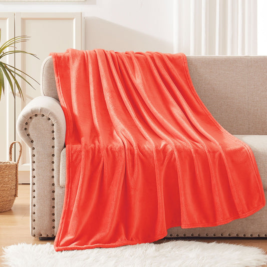 Exclusivo Mezcla Fleece Throw Blanket for Couch/Sofa/Bed,Plush Soft Blankets and Throws,Lightweight and Cozy-50" x 60" (Coral Orange)