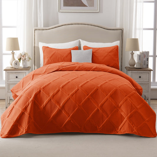 Exclusivo Mezcla Ultrasonic King Quilt Set, Lightweight Bedspreads Modern Striped Coverlet with 2 Pillow Shams, Burnt Orange
