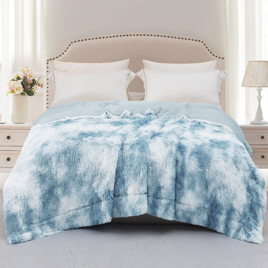 Exclusivo Mezcla Twin Size Faux Fur Bed Blanket, Super Soft Fuzzy and Plush Reversible Sherpa Fleece Blanket and Warm Blankets for Bed, Sofa, Travel, 60X80 inches, Dusty Blue