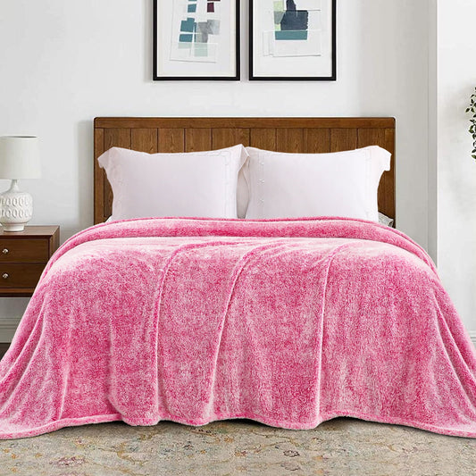 Exclusivo Mezcla Plush Fuzzy Fleece Queen Size Bed Blanket, Super Soft Fluffy and Thick Blankets for Travel Bed and Couch (Mixed Hot Pink, 90x90 inches)