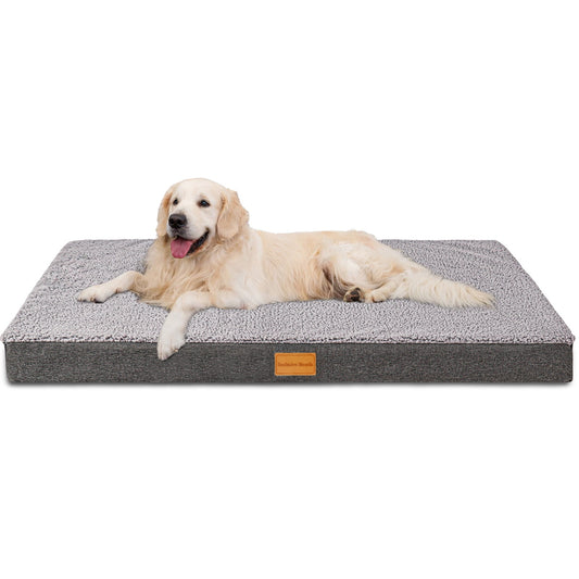 Exclusivo Mezcla Orthopedic Pet Bed for Large Dogs 42"X28", Waterproof Dog Beds with Removable Washable Cover, Grey