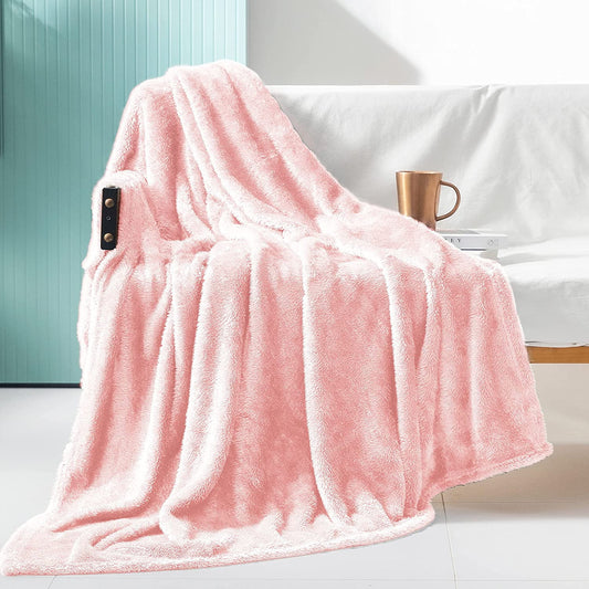 Exclusivo Mezcla Plush Fuzzy Large Fleece Throw Blanket (50" x 70", Light Pink)- Soft, Warm& Lightweight
